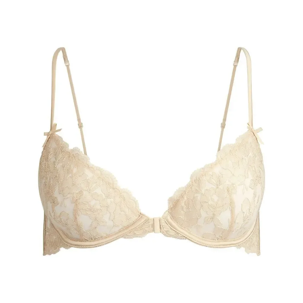 SKIMS Embroidered Lingerie Front Close Unlined Demi Bra -Champagne 32D NWT #1834